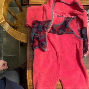 Fleece overalls w/ fleece zip up sweater -